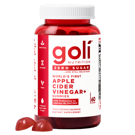 Goli Nutrition Apple Cider Vinegar Zero Sugar Apple Cider Gummies, 60 Count