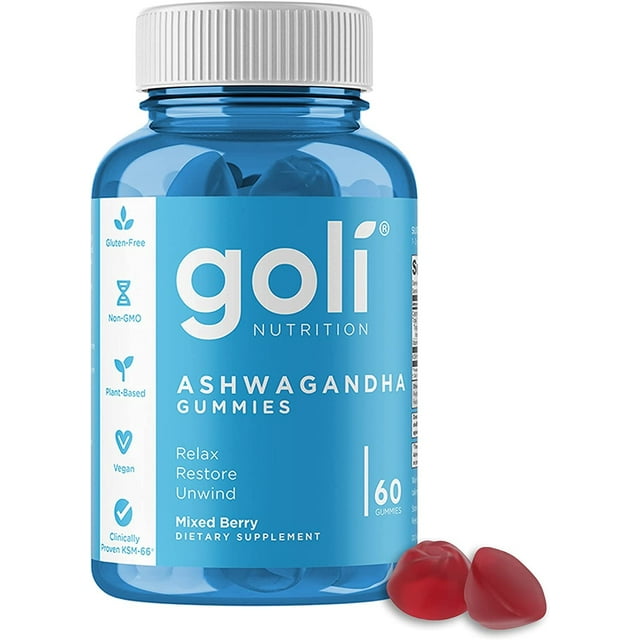 Goli Nutrition Ashwagandha Gummies, Mixed Berry Flavor, 60 Count, Stress Supplement