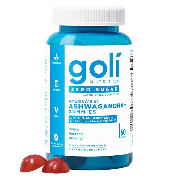 Goli Nutrition Ashwagandha Zero Sugar Vegan Gummies, 60 Count