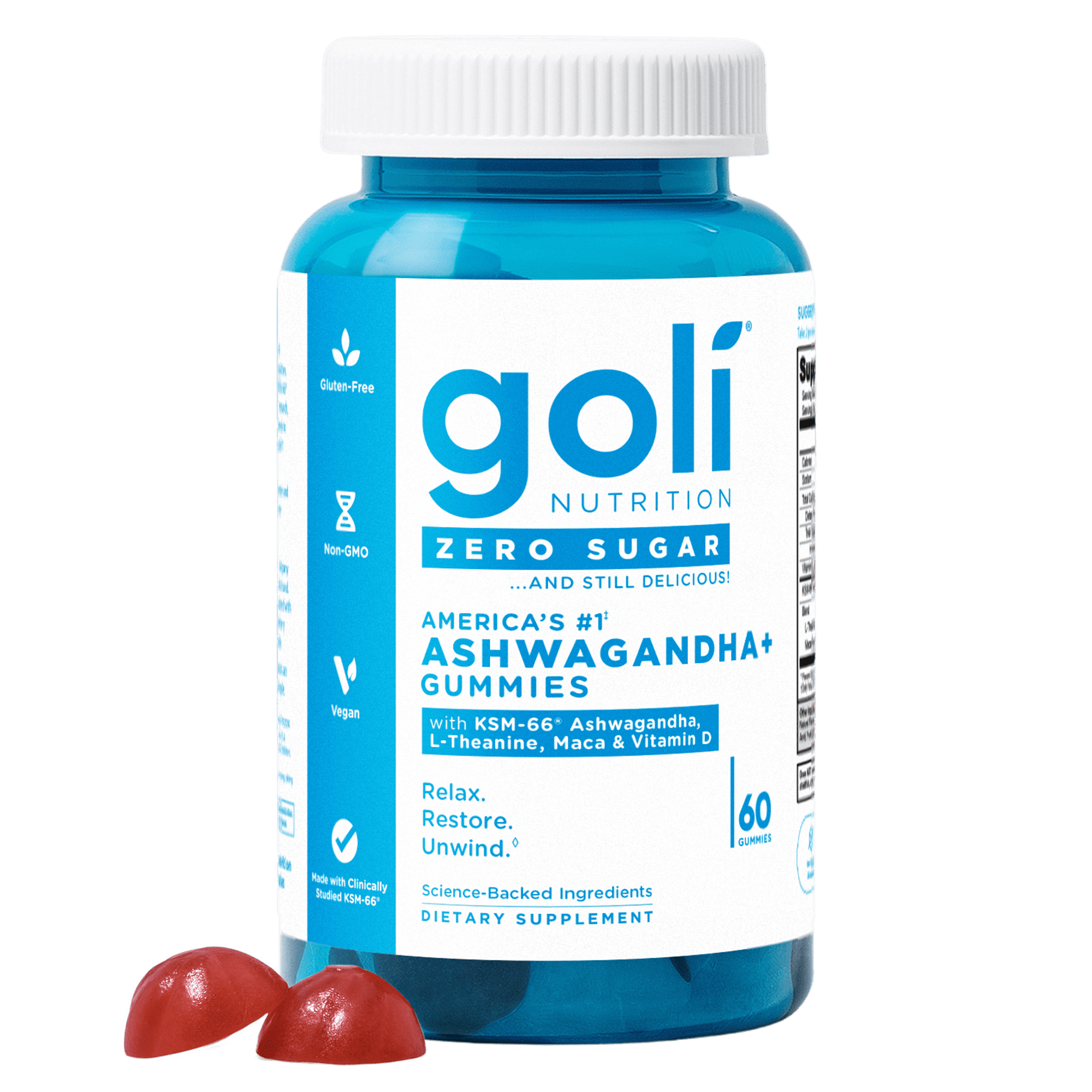 Goli Nutrition Ashwagandha Zero Sugar Vegan Gummies, 60 Count