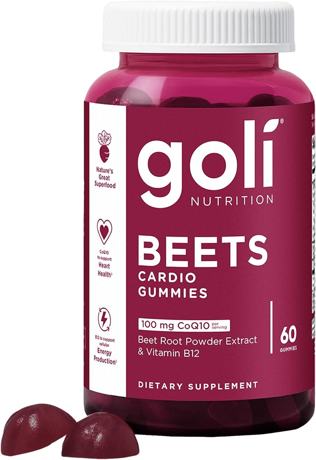 Goli Beets Cardio Gummies Nutritional Supplement, 100mg CoQ10 & Beet