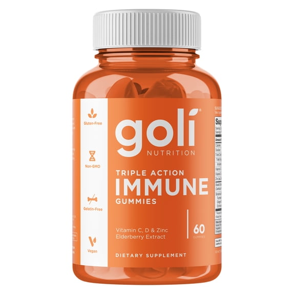 Goli Nutrition Triple Action Immune Gummies for Adult Energy and Immune Support, 60 Count