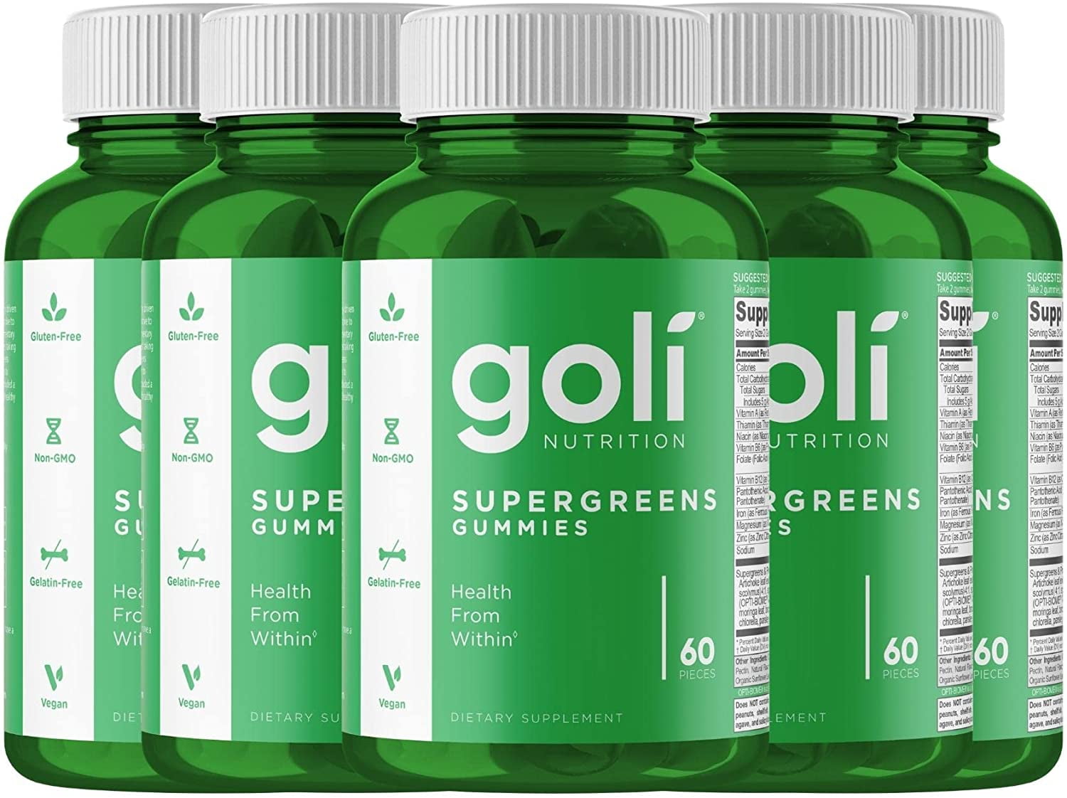 Goli Nutrition Supergreen Gummies, 60 Count, Fruit Blend, Vitamins B1