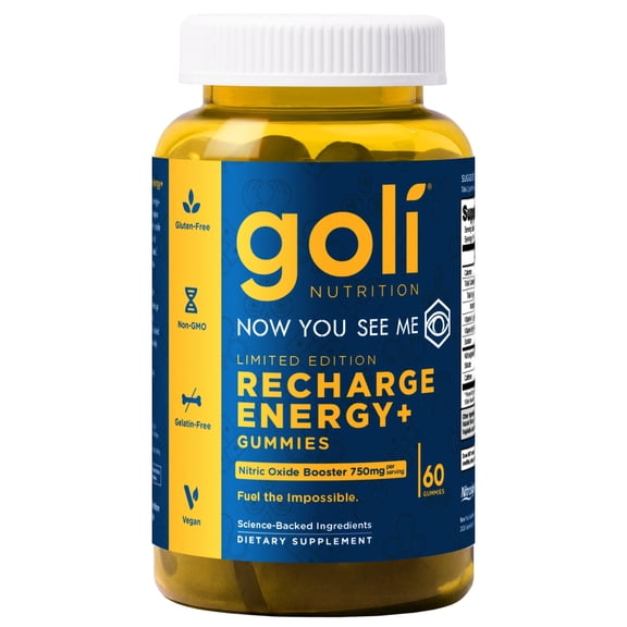 Goli Recharge Energy+ Gummies, Nitrosigine Bonded Arginine Silicate, Vitamin C & Vitamin B6, 60 Gummies, Vegan, Non-GMO, Gluten-Free, Gelatin-Free