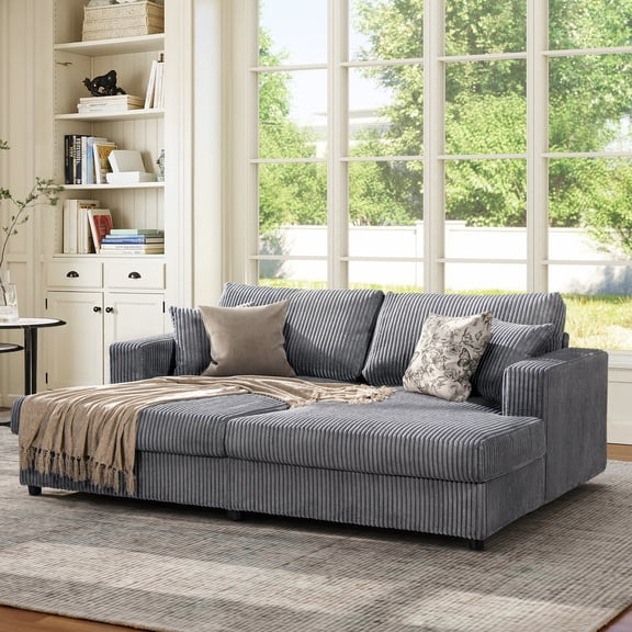 Goliath 86" Oversized Double Chaise Lounge Sofa Bed Carbon Gray Corduroy