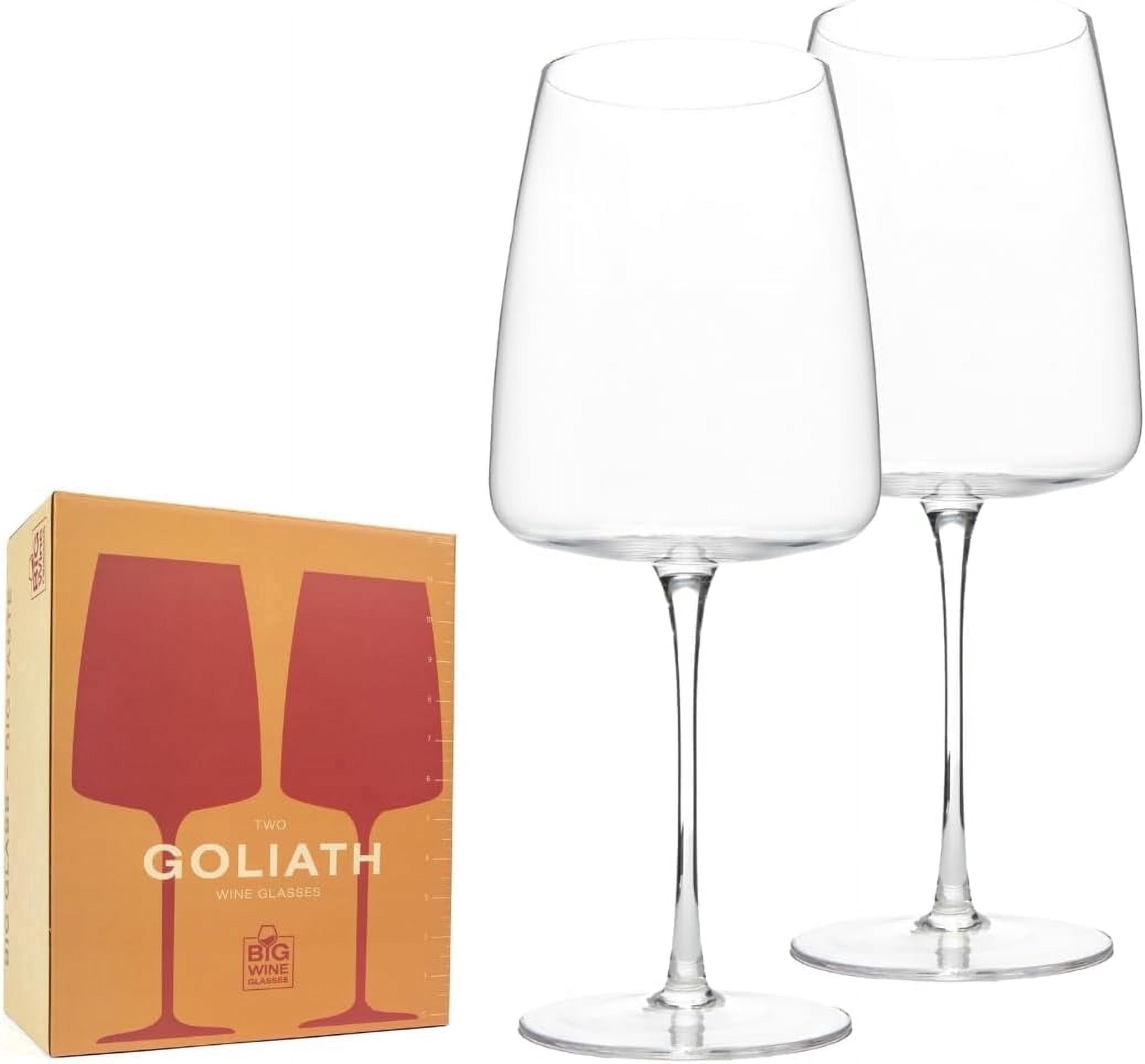 Goliath Crystal Wine Glasses Set of 2 - Premium Full Bottle Giant Wine Glass (39 oz)