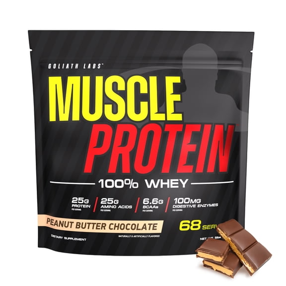 Goliath Labs Whey Protein Powder Peanut Butter Chocolate Flavor [2.2 lbs/pack of 1] for Workout | 25g Cold Filtered Protein, 6.6g BCAAs per Serving
