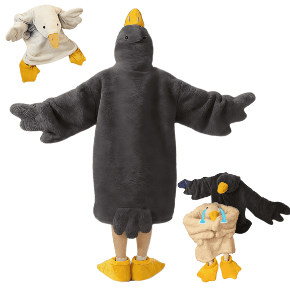 Golikin Goose Blanket Hoodie Onesie, Oversized Wearable Hoodie Blanket, Goose Duck Costume Pajamas for Kids Adults with Sleeves&Feet Slippers For Halloween Christmas Cosplay Party(Gray/M)