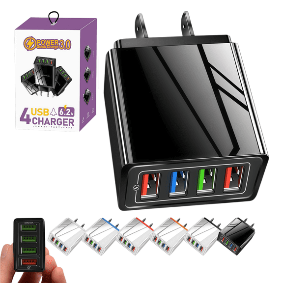 Golikin Hyper Charge Pro, Hyper Charge Pro Charger – 4-Port Quick Charge 3.0 Hub with Smart Power Detection, Hyper Charge Pro Charger for Android and iPhone, Fast Charging (1Pcs/BlackB)