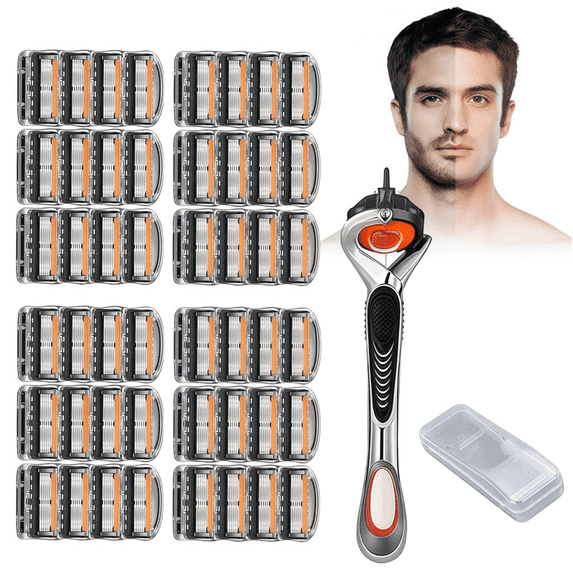Golikin Men's Razor Blade Replacement Set With Free Handle - Ultra Sharp Stainless Steel Blades For Smooth Shaving, Ultra Sharp Stainless Steel Blades, For Face Head Body Shaving (48 PCS)