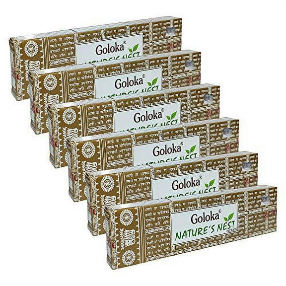 Goloka Nature Nest Agarbatti Pack of 6 Incense Sticks Boxes, 15 gms Each, Traditionally Handrolled in India Best Aeromatic Natural Fragrance Perfect for Prayer Yoga Relaxation Peace Meditation Healing