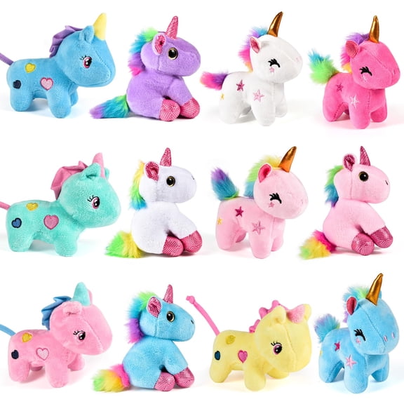 Golray 12Pcs Mini Plush Unicorn Stuffed Animals Unicorn Party Favors Bulk Toys Assortment Goodie Bag Stocking Stuffers Fillers Kid Girl Birthday Gift Carnival Prize, Unicorns Party Favors