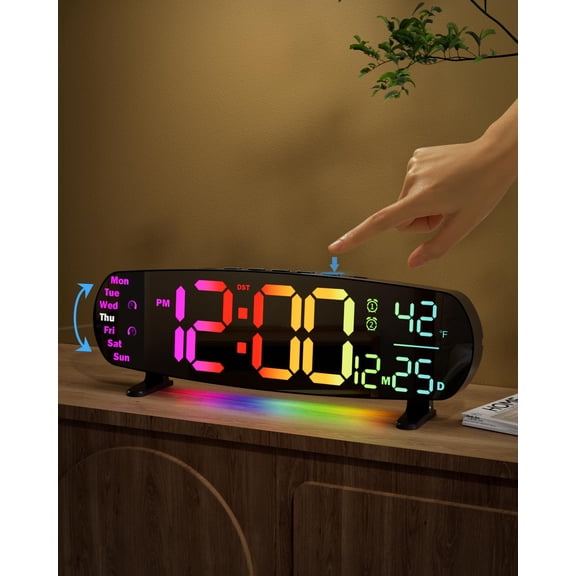 Golspark 14.4-Inch Digital Wall Clock with Large LED Display, Auto Dimming, Date and Temperature Display, Remote Control, Night Light and DST