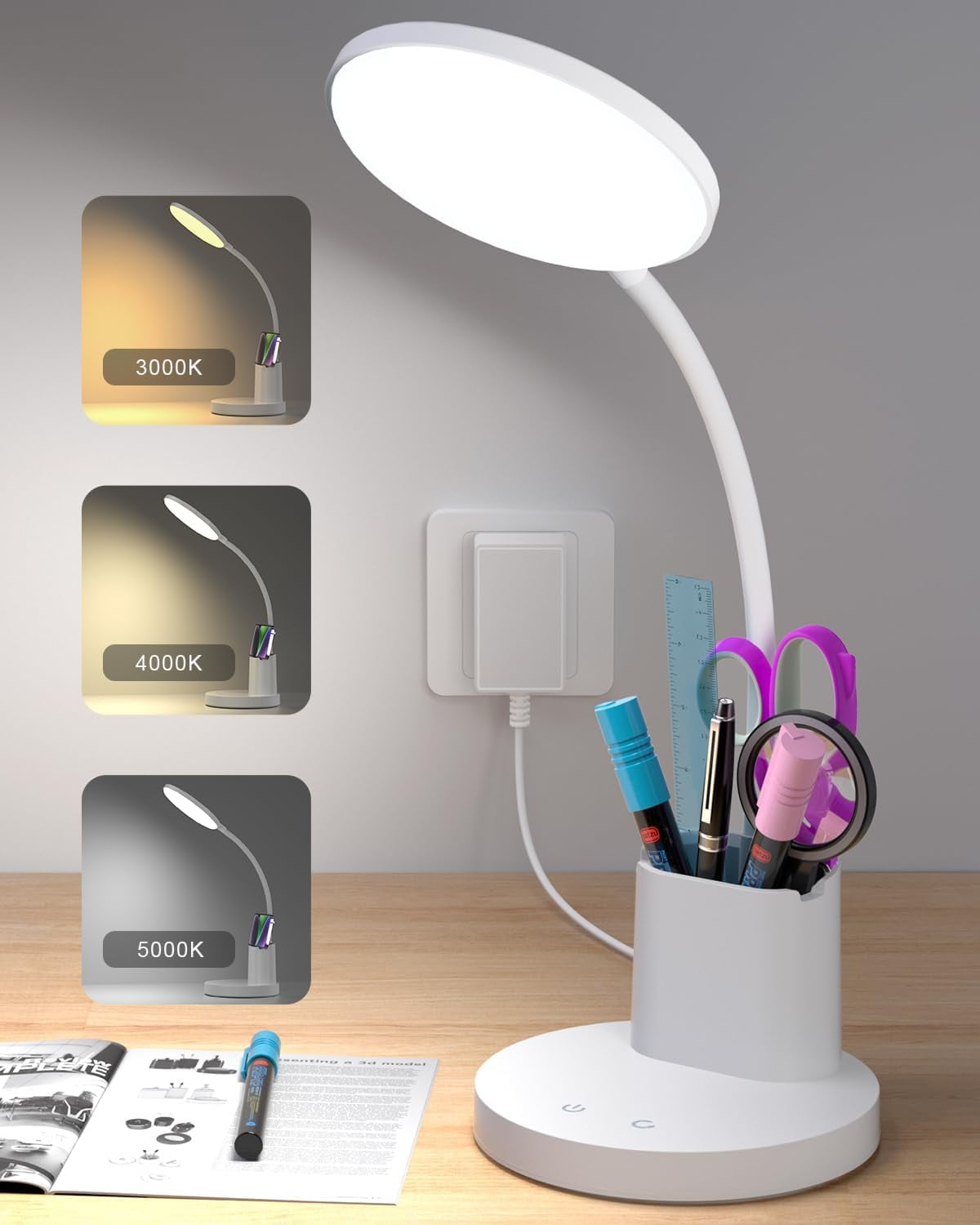 Golspark Desk Lamp White, Small Desk Lamps for Home Office, EyeCaring