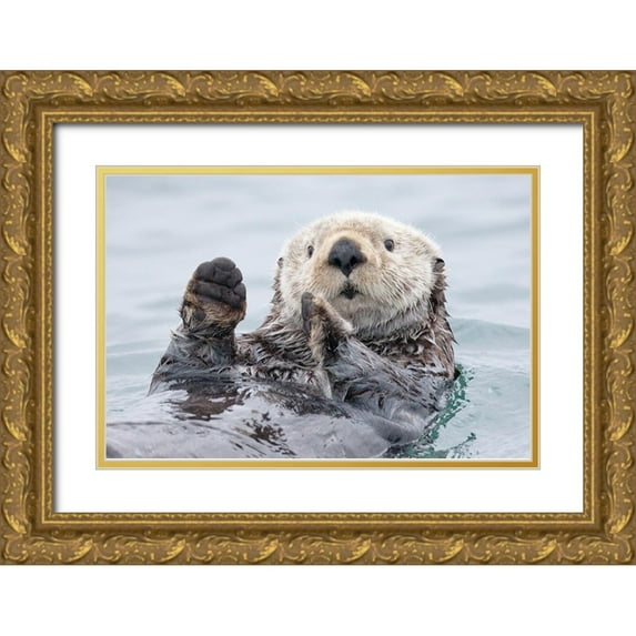 Golubenko, Roman 14x11 Gold Ornate Wood Framed with Double Matting Museum Art Print Titled - Yesterday I caught a fish thiiis big Otter Alaska