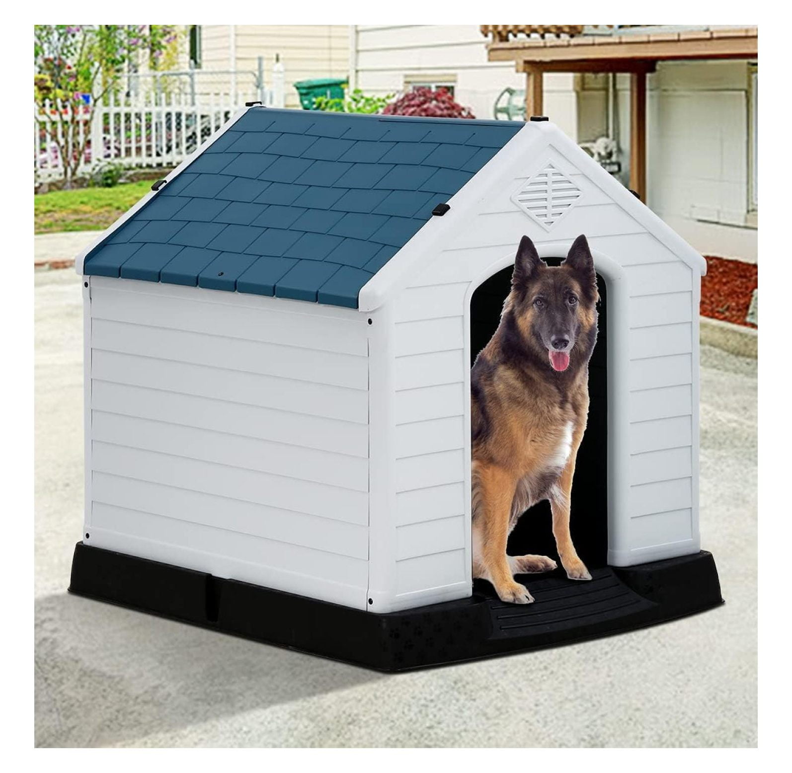 GolySw Large Dog House Outdoor Weatherproof Doghouse Large Dog Kennel Durable Plastic Dog House