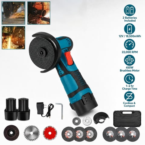 Golyzmt 12V Mini Cordless Angle Grinder 3 Inch 450W Portable Grinder with 2 Batteries