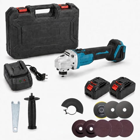 Golyzmt 21V Brushless Cordless Angle Grinder Kit, 9000 RPM 4-Inch/100mm Power Grinder with 2 x 4.0Ah Batteries, Charger, Carrying Case and Accessories, Blue