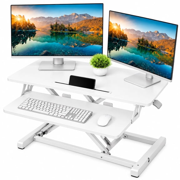Golyzmt 37" Standing Desk Converter, 2 Tier Height Adjustable Sit Stand up Desk Riser, Black