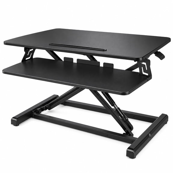 Golyzmt 37" Standing Desk Converter, Height Adjustable Sit Stand Desk Riser for Dual Monitors, 2-Tier Desktop Riser with Keyboard Tray, Black