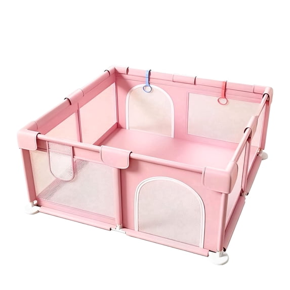 Golyzmt 50"x50"Baby Playpen, Sturdy Safety Play Yard with Breathable Mesh, Double Zipper Gate, Pink