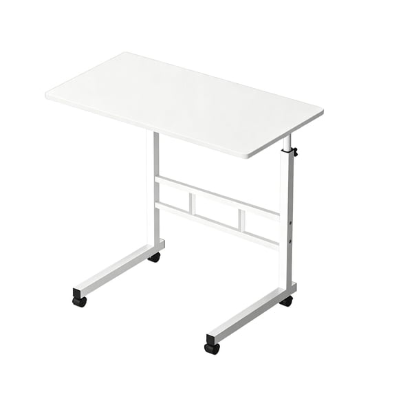 SUSUZI Adjustable Rolling Laptop Desk with Wheels, C-Shaped Bedside Computer Desk, Mobile Workstation for Sofa, Bedroom, Home Office and Small Spaces, White