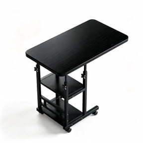 SUSUZI 24" Rolling Laptop Desk, Height Adjustable Mobile Laptop Table with 3-Tier Storage Shelves and Wheels, Black
