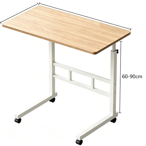 Golyzmt Height-Adjustable Overbed Table, C-Shaped, 23.6" Wide with Rolling Wheels, Light Wood