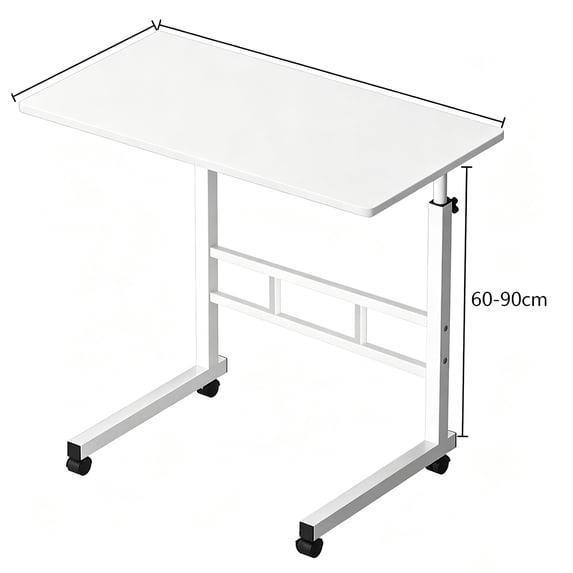 Golyzmt Height-Adjustable Overbed Table, C-Shaped, 23.6" Wide with Rolling Wheels, Light Wood