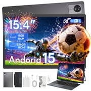 Golzer Andriod 15 Tablet with Keyboard, 15.4 inch 2 in 1 Tablets, 8GB RAM 256GB ROM, Octa-Core MTK G99, 10000mAh, 1080P, 5MP+13MP Camera, Wifi 6, BT 5.2, with Screen Protector, Stand