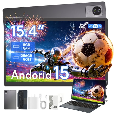 Golzer Andriod 15 Tablet with Keyboard, 15.4 inch 2 in 1 Tablets, 8GB RAM 256GB ROM, Octa-Core MTK G99, 10000mAh, 1080P, 5MP+13MP Camera, Wifi 6, BT 5.2, with Screen Protector, Stand