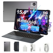 Golzer Andriod 15 Tablet with Keyboard, 15.4 inch 2 in 1 Tablets, 8GB RAM 256GB ROM, Octa-Core MTK G99, 10000mAh, 1080P, 5MP+13MP Camera, Wifi 6, BT 5.2, with S