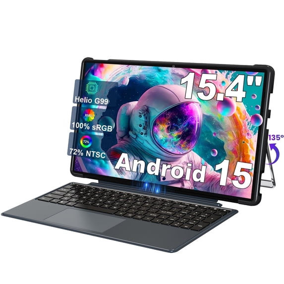 Golzer 15.4 inch Tablet, Android 15 Tablet with Helio G99 Octa-Core Processor(Beat Unisoc T618), 2 in 1 Tablets with Keyboard Stand Case, 8GB RAM 256GB ROM, 10000mAh, BT5.2, 4 Speakers, 2.4G/5G WiFi