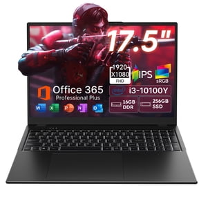 Golzer 17.5" Laptop, 16GB RAM 256GB SSD Windows 11 Laptop Computer, Intel Core i3-10100Y(Up to 3.9GHz), 100% sRGB, Backlit Keyboard, 1yr Office 365 Free, Black