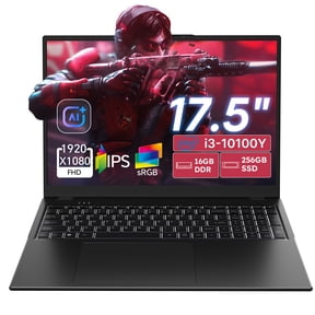 Golzer 17.5" Laptop, 16GB RAM 256GB SSD Windows 11 Laptop Computer, Intel Core i3-10100Y(Up to 3.9GHz), 100% sRGB, Backlit Keyboard, AI App, Black