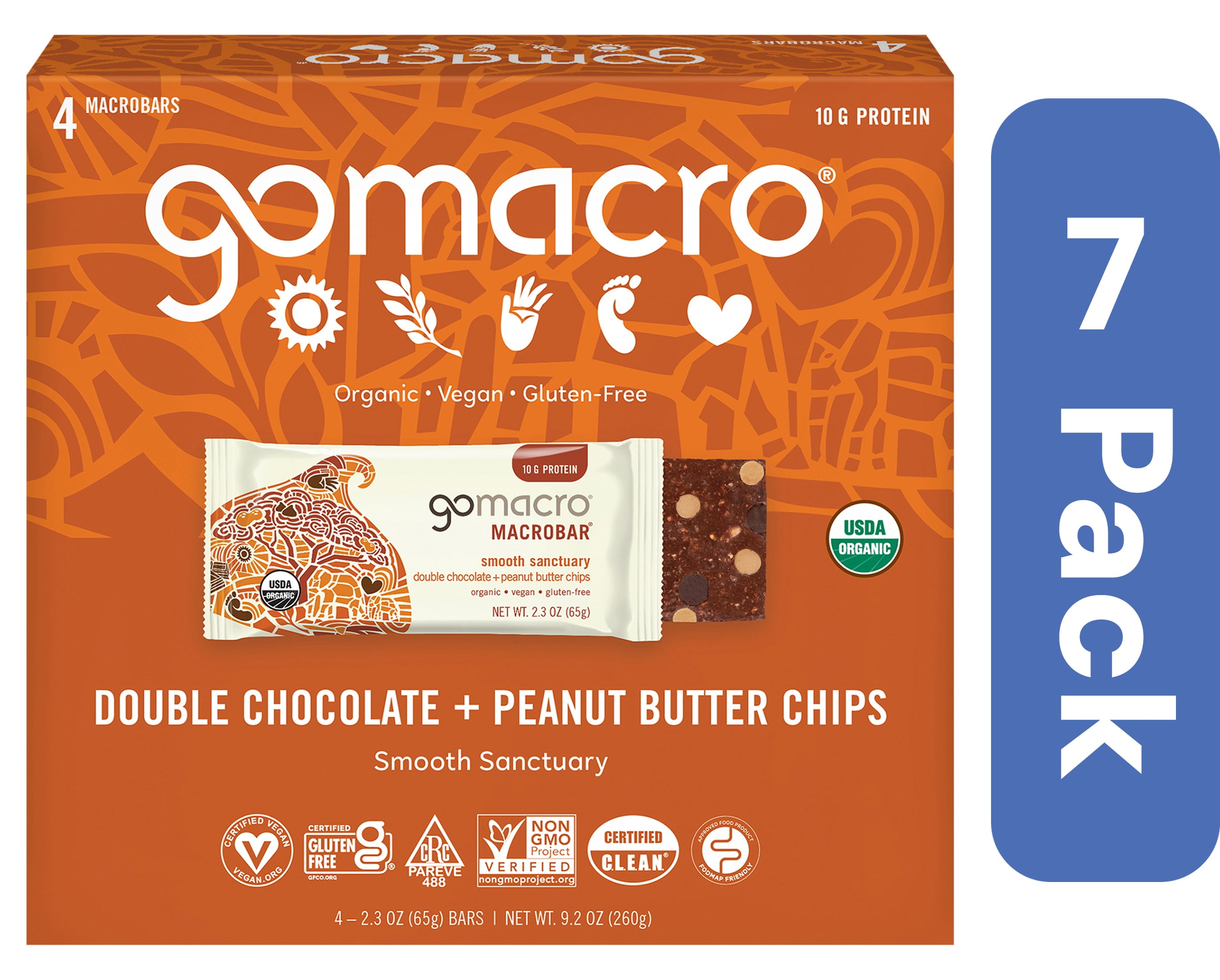 Gomacro Double Chocolate Peanut Butter Chip Bar 4 Pack 9.2 oz Pack Of 7