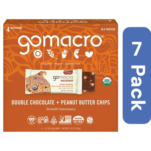Gomacro Double Chocolate Peanut Butter Chip Bar 4 Pack 9.2 oz Pack Of 7