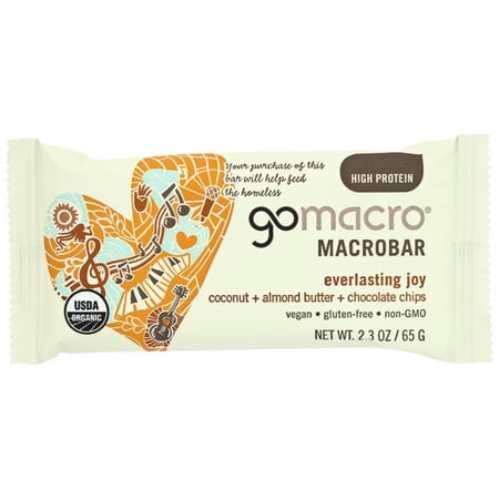 GoMacro MacroBar, Organic Vegan Protein Bar, Coconut, Almond Butter + Chocolate Chips, 2.3 Ounce