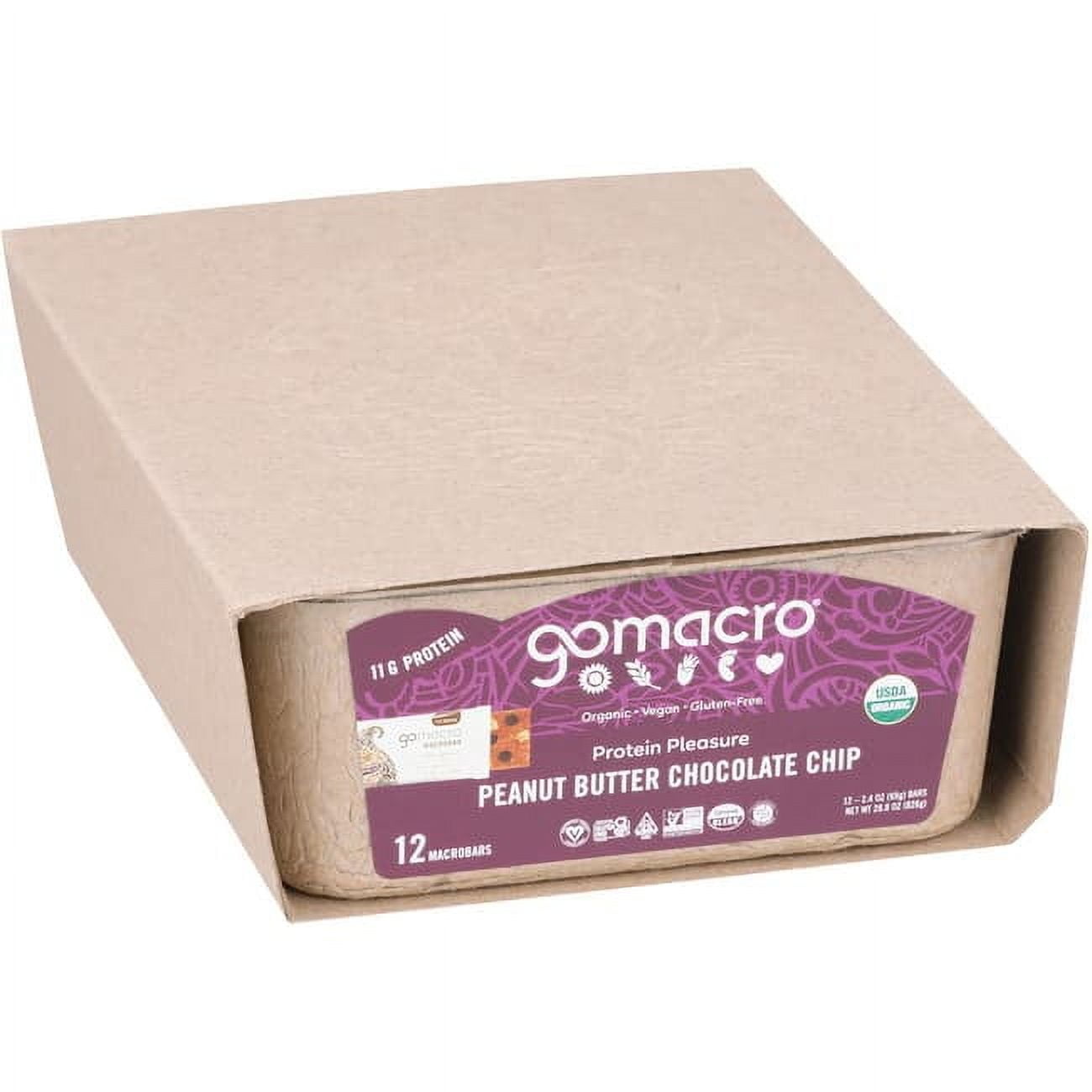 Gomacro Macrobar Vegan Bar, Peanut Butter Chocolate Chip, 2.4 Oz , Pack Of 12