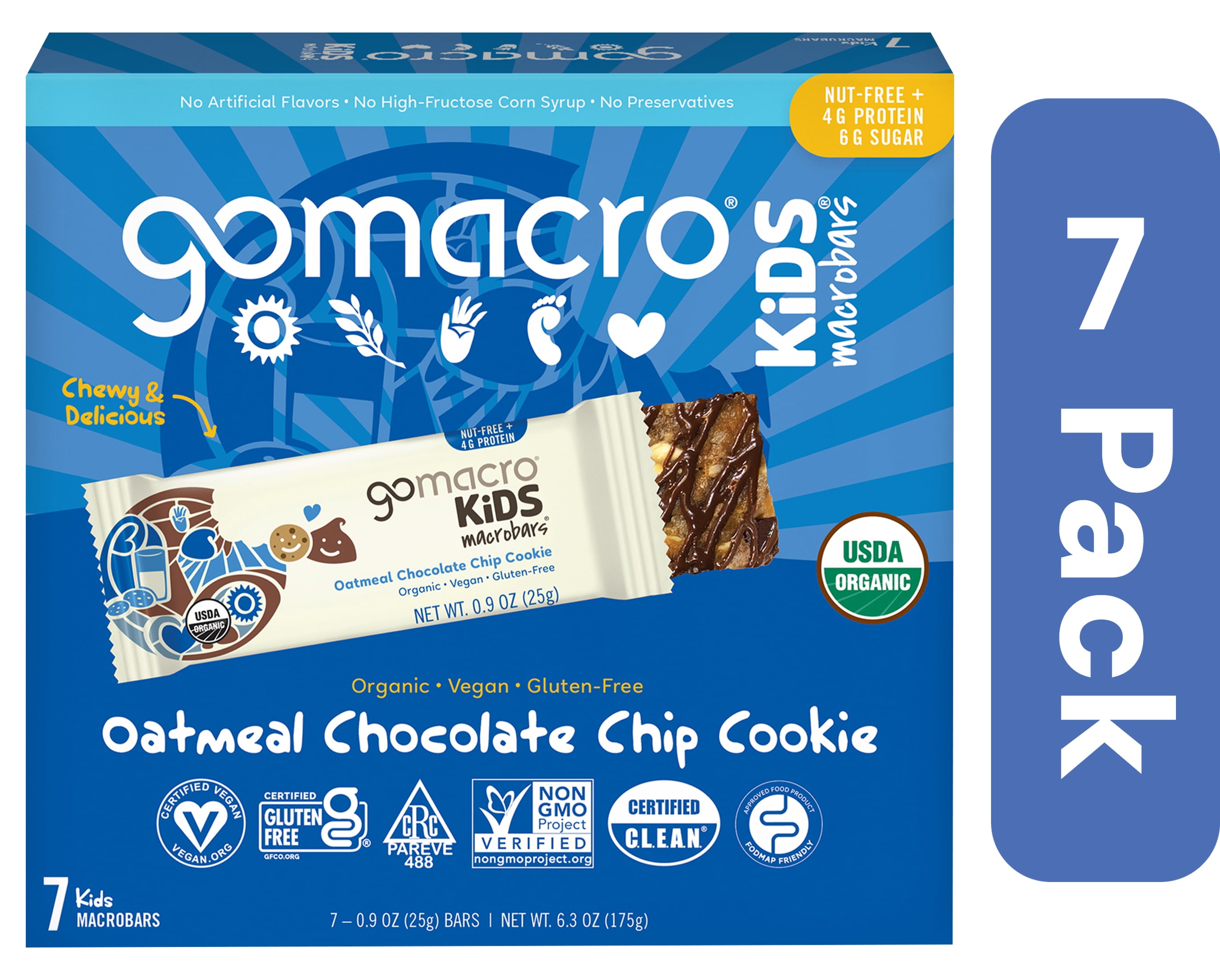 Gomacro Oatmeal Chocolate Chip Cookie Kids Bar 7 Pack 6.3 oz Pack Of 7