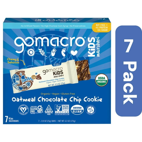 Gomacro Oatmeal Chocolate Chip Cookie Kids Bar 7 Pack 6.3 oz Pack Of 7