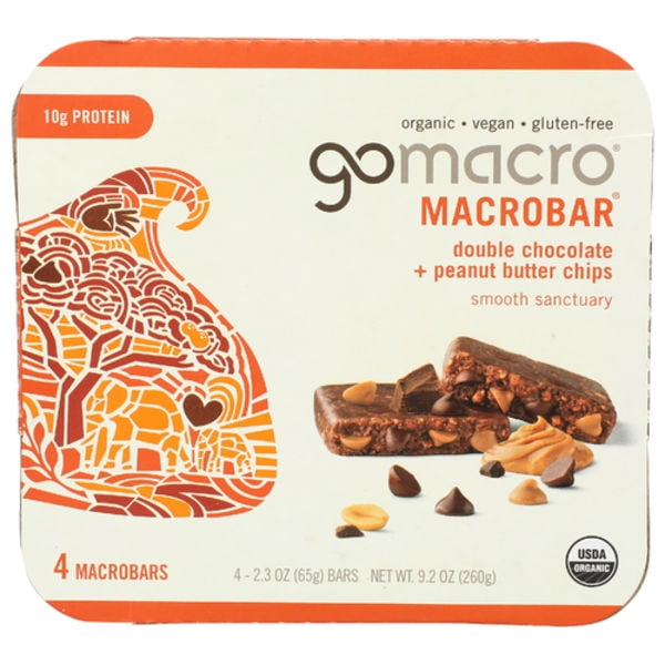 Gomacro Organic Double Chocolate + Peanut Butter Chips Bars 4 Pack 2.3 oz (Pack Of 3)