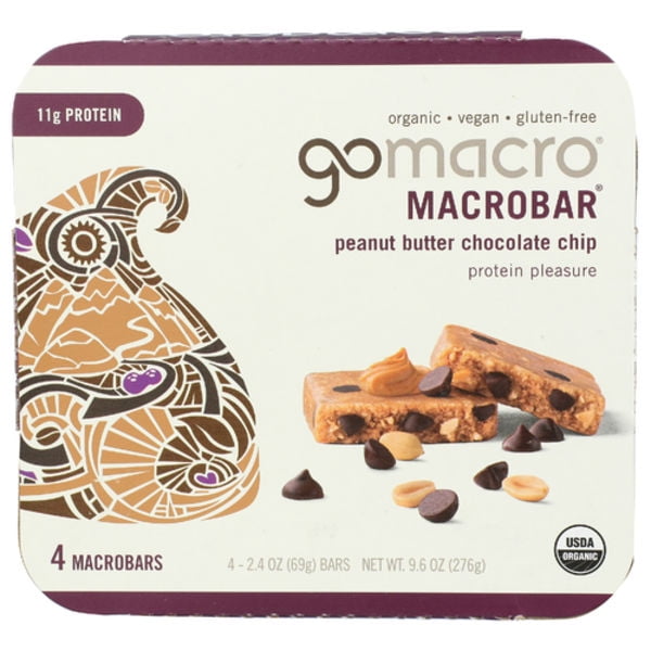 Gomacro Organic Peanut Butter Chocolate Chip Bars 4 Pack 2.4 oz (Pack Of 3)