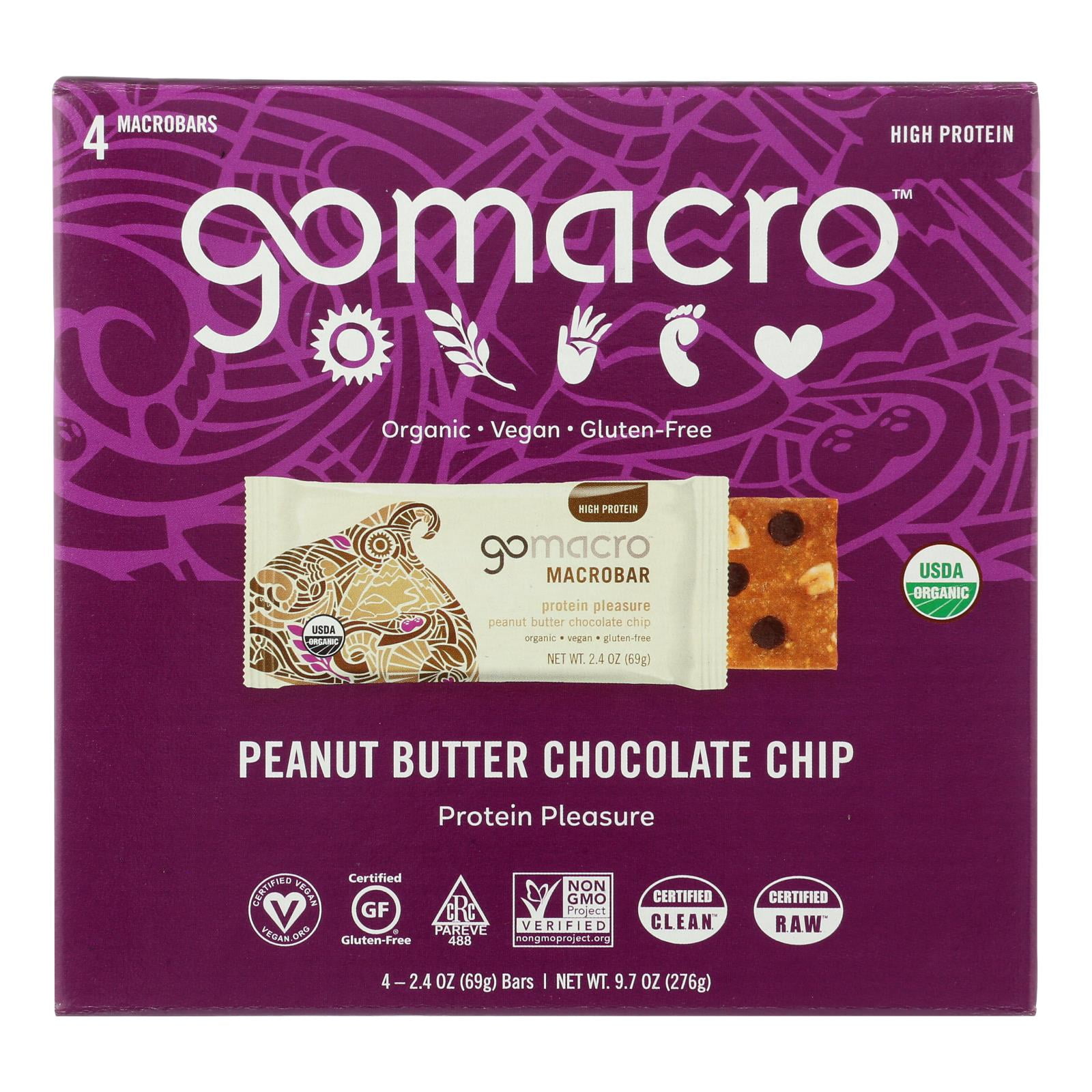 Gomacro Peanut Butter Chocolate Chip Bar 4 Pack Organic 9.6 oz Pack Of 7