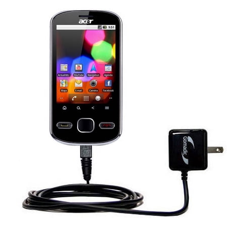 Gomadic Intelligent Compact AC Home Wall Charger suitable for the Acer beTouch E140 E210 - High output power with a convenient, foldable plug design -