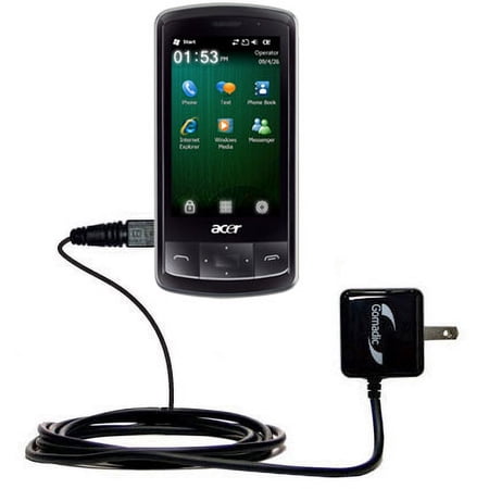 Gomadic Intelligent Compact AC Home Wall Charger suitable for the Acer beTouch E200 E210 - High output power with a convenient, foldable plug design -