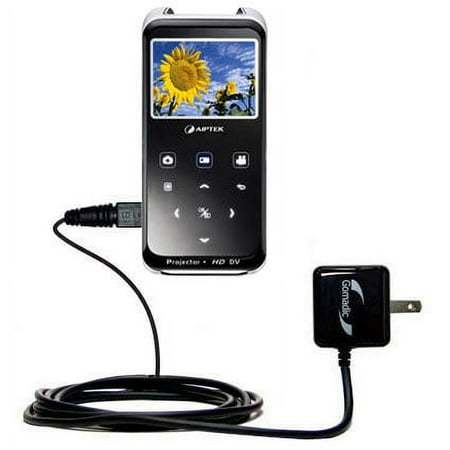 Gomadic Intelligent Compact AC Home Wall Charger suitable for the Aiptek PocketCinema z20 Pro - High output power with a convenient, foldable plug des