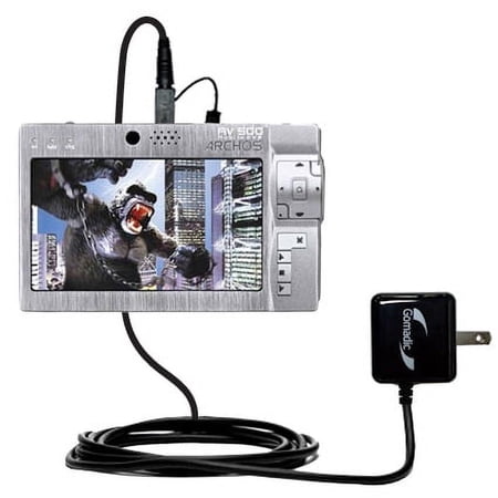 Gomadic Intelligent Compact AC Home Wall Charger suitable for the Archos AV500 Series - High output power with a convenient, foldable plug design - Us