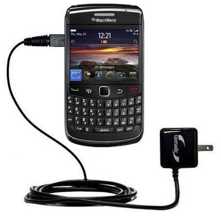 Gomadic Intelligent Compact AC Home Wall Charger suitable for the Blackberry Bold 9780 - High output power with a convenient, foldable plug design - U