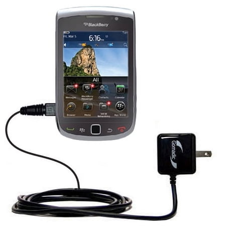 Gomadic Intelligent Compact AC Home Wall Charger suitable for the Blackberry Torch 2 - High output power with a convenient, foldable plug design - Use